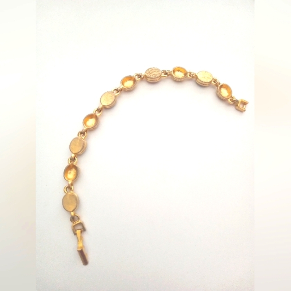 Multi Color Gemstone/Crystal Link Tennis Bracelet Textured Gold Tone Beads 1980s - Picture 3 of 5